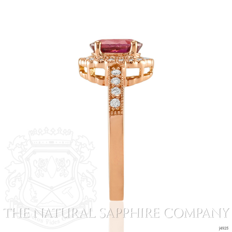 1.69 Ct. Reddish Pink Sapphire and Natural Diamond Pave Ring, 14K Rose Gold